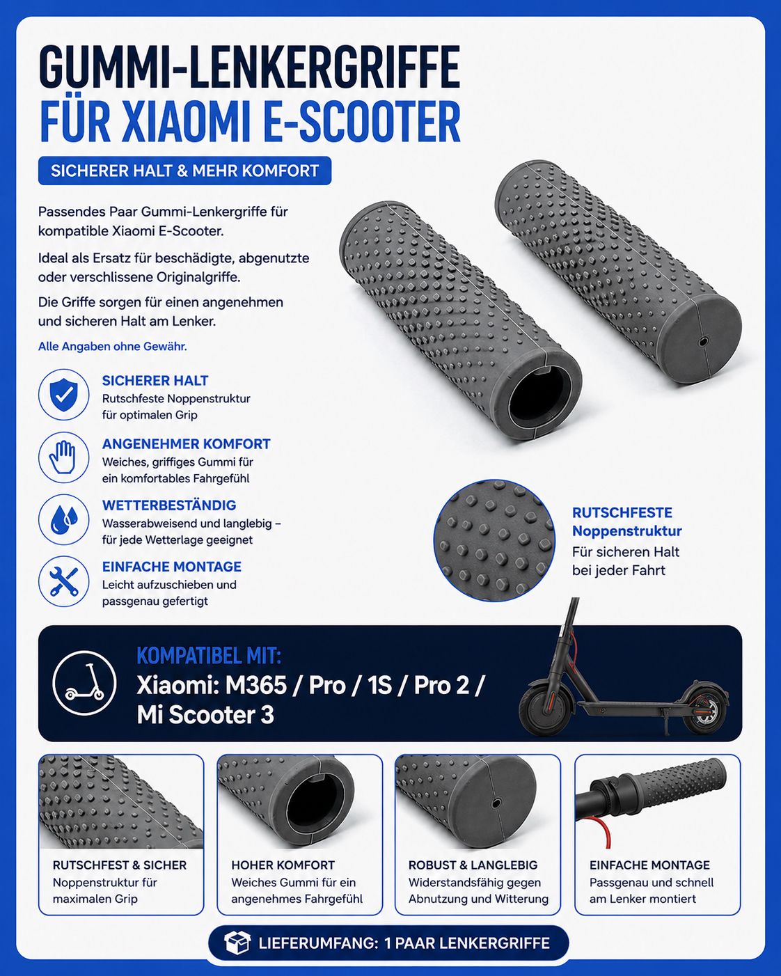Gummi-Lenkergriffe für Xiaomi M365 / M365 Pro / 1S / Pro 2 / Mi 3