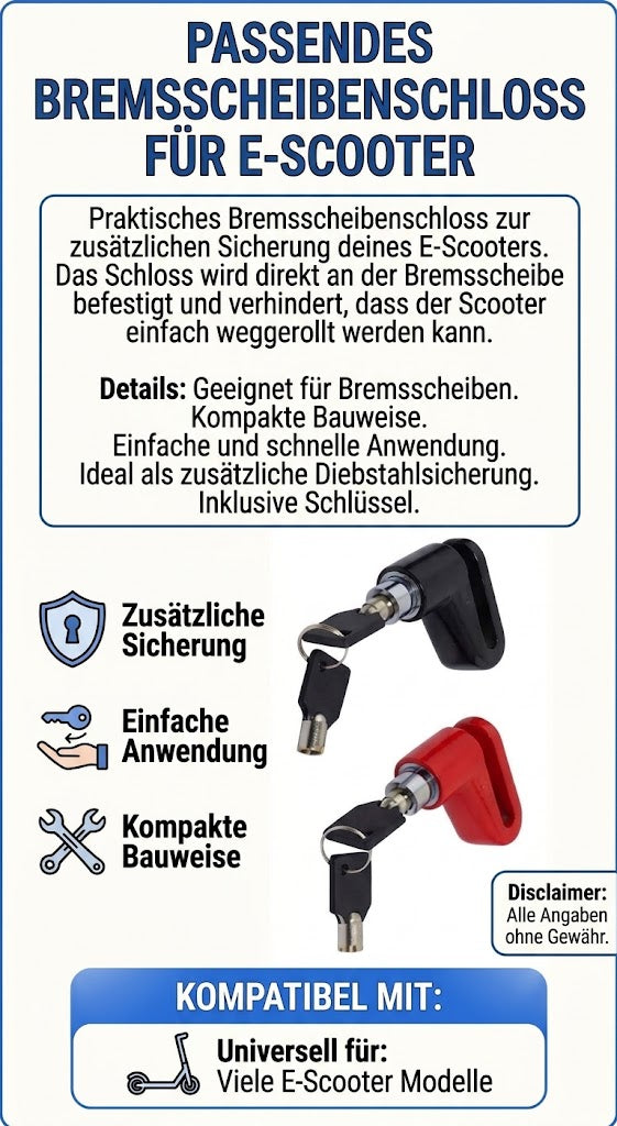 Bremsscheiben-Schloss für E-Scooter