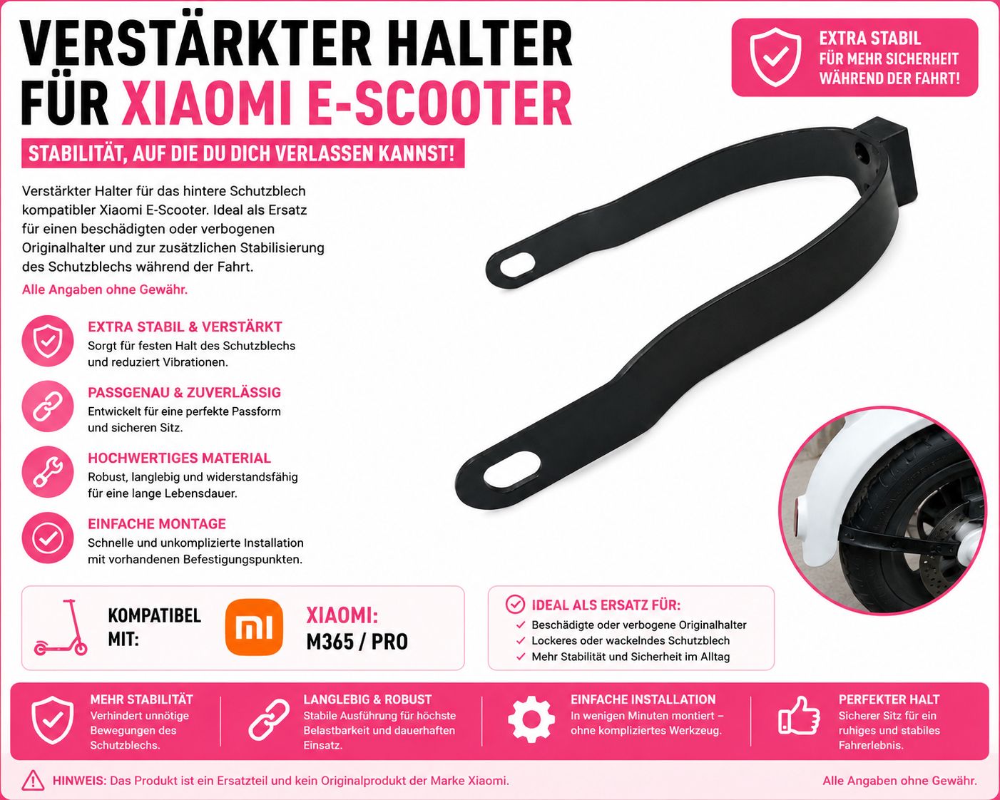 Verstärkter hinterer Schutzblechhalter für Xiaomi M365 / M365 Pro