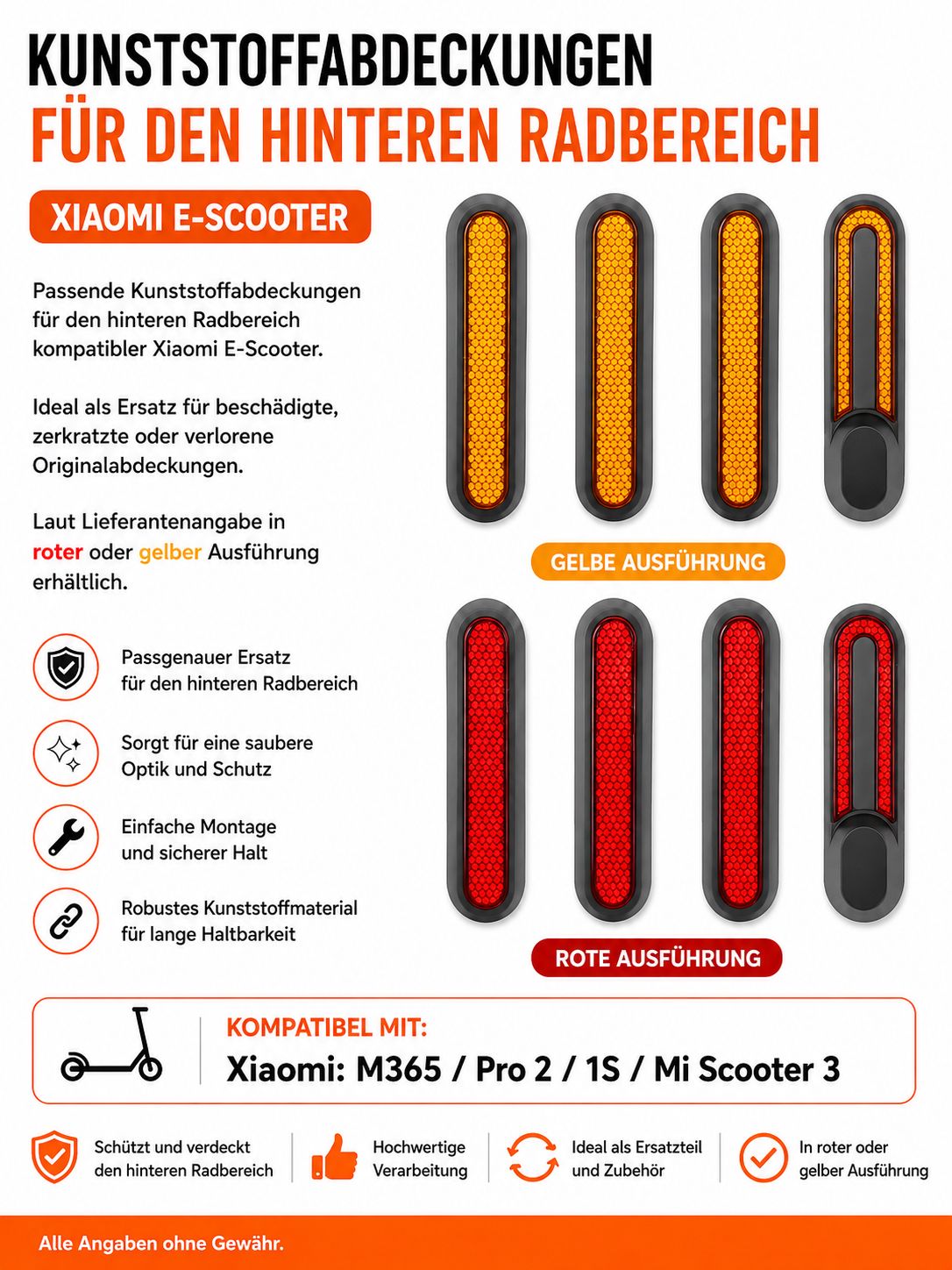 Kunststoffabdeckungen für Vorder- und Hinterrad für Xiaomi M365 / Pro 2 / 1S / Mi 3