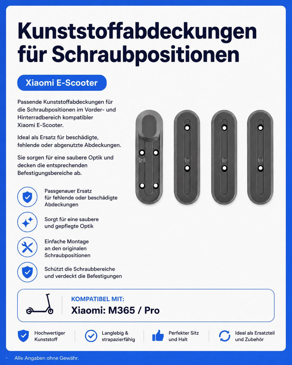 Kunststoffabdeckungen für Schraubpositionen an Vorder- und Hinterrad für Xiaomi M365 / M365 Pro