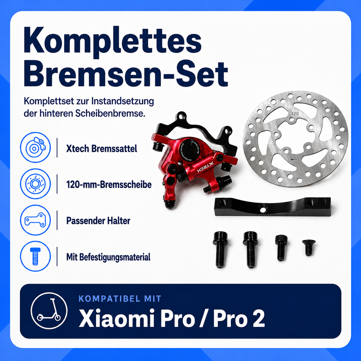 Xtech Bremssattel mit 120-mm-Bremsscheibe und Halter Xiaomi M365 Pro / Pro 2