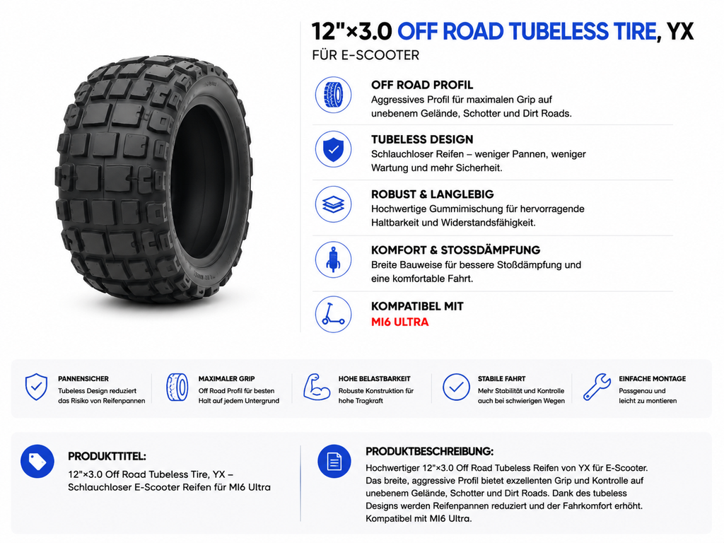 12×3.0 Offroad Tubeless Reifen für YX Mi6 Ultra