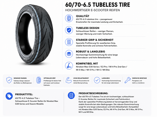 10 Zoll- 60/70-6.5 Tubeless Reifen (u.a. für Ninebot und Xiaomi)