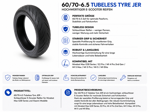 10 Zoll - 60/70-6.5 Tubeless Reifen 2. Variante (u.a. für Ninebot und Xiaomi)