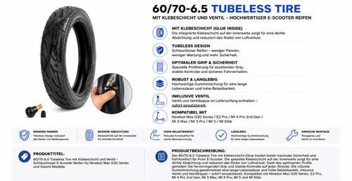 10 Zoll -  60/70-6.5 Tubelessreifen (u.a. Ninebot und ePowerFun)