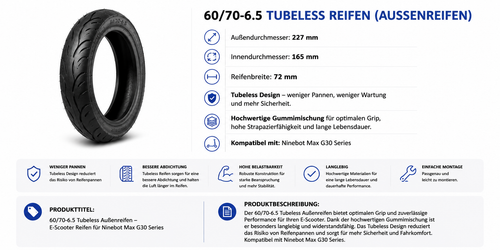 10 Zoll - 60/70-6.5 Tubeless Reifen mit Dichtmittel & Ventil (u.a. Xiaomi und Ninebot)