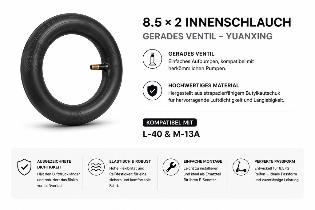 Yuanxing 8,5×2 Zoll Schlauch mit geradem Ventil für L-40 / M-13A