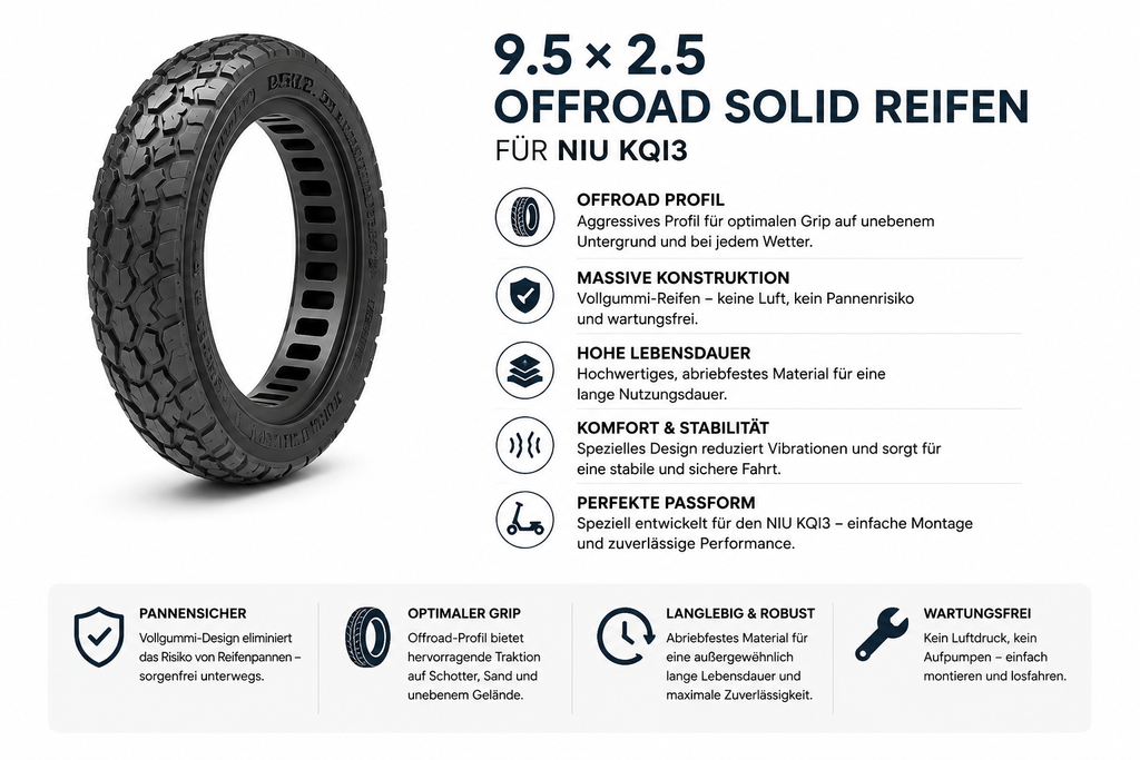 9.5×2.5 Offroad Vollgummireifen für NIU KQi3