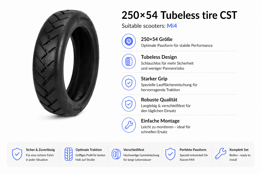 250x54 Tubeless E-Scooter Reifen CST – passend für Xiaomi Mi4