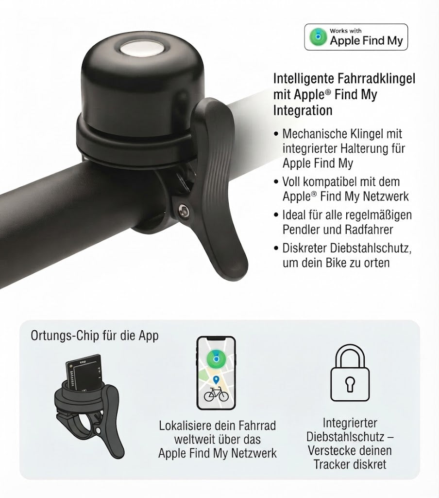 Intelligente Fahrradklingel mit Apple® Find My Integration - Klingel mit Ortungsgerät