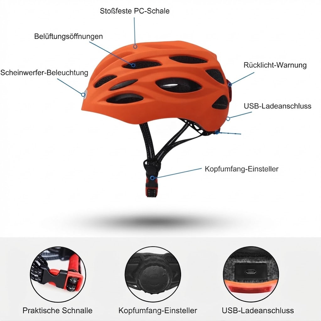 Fahrradhelm mit integrierter LED-Beleuchtung & Rücklicht – Sicherheit für City, E-Scooter & Bike