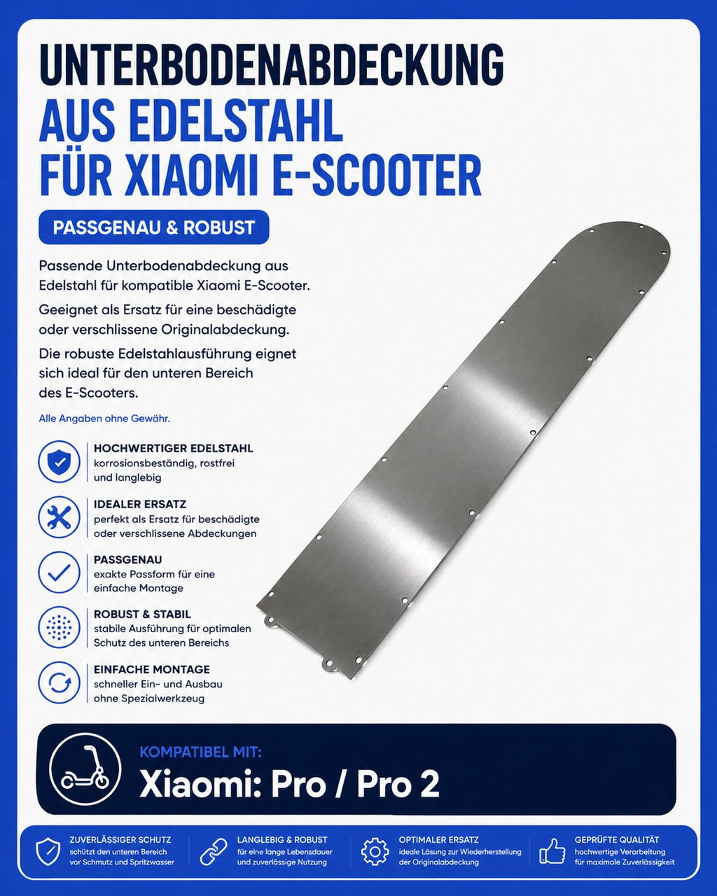 Unterbodenabdeckung aus Edelstahl für Xiaomi M365 Pro / Pro 2