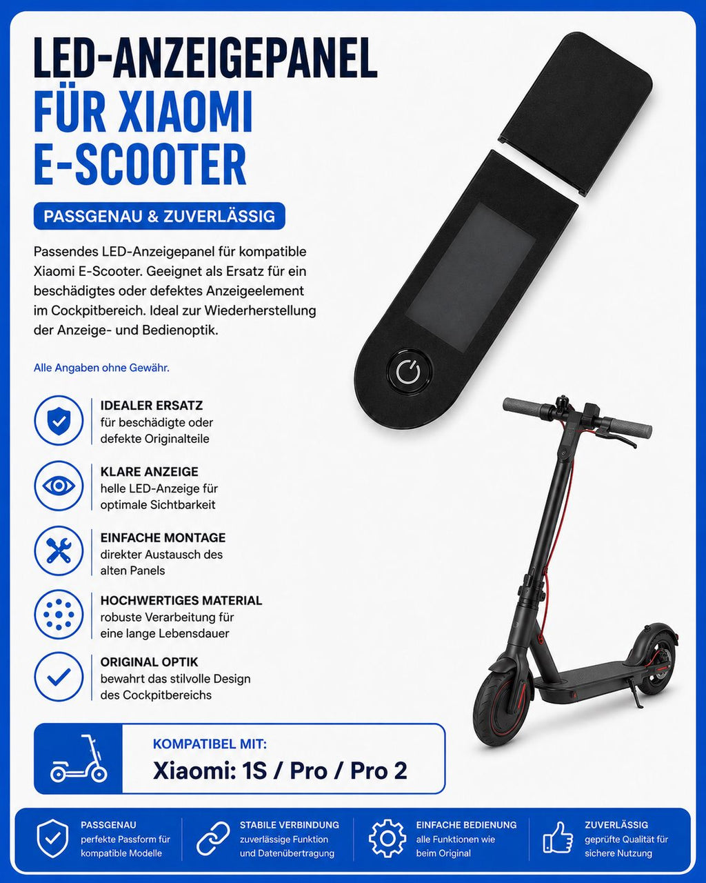 LED-Anzeigepanel für Xiaomi 1S / M365 Pro / Pro 2