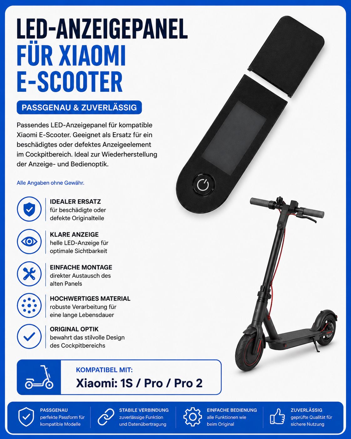 LED-Anzeigepanel für Xiaomi 1S / M365 Pro / Pro 2