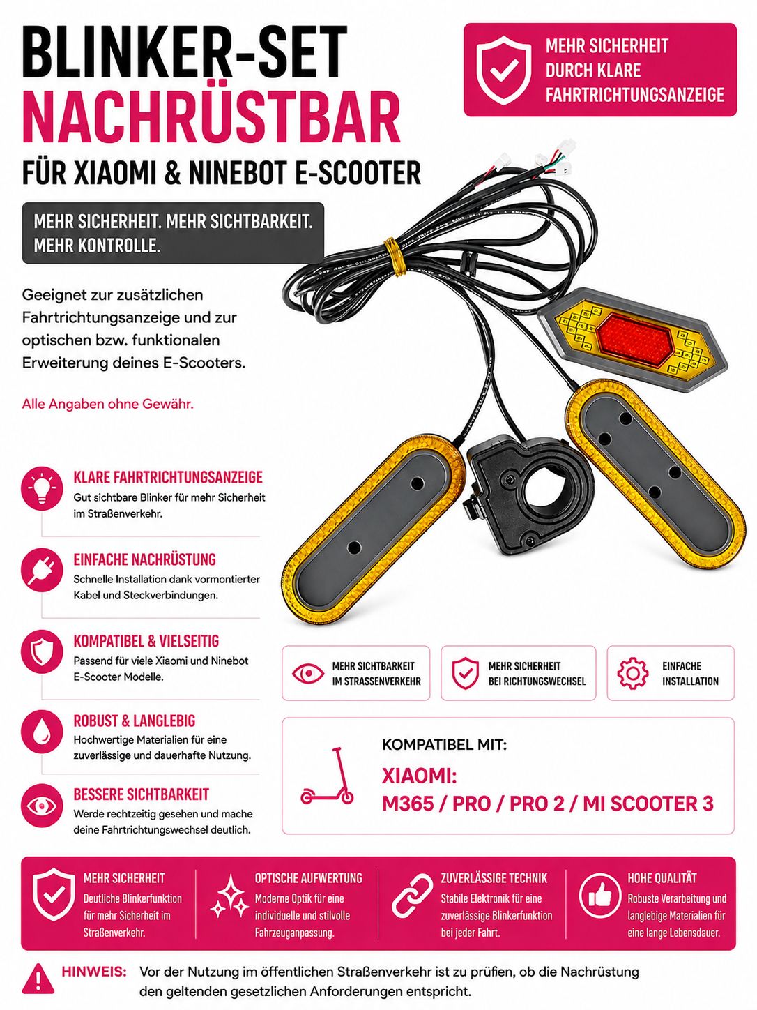 Blinker-Set für Xiaomi M365 / Pro / Pro 2 / Mi Scooter 3