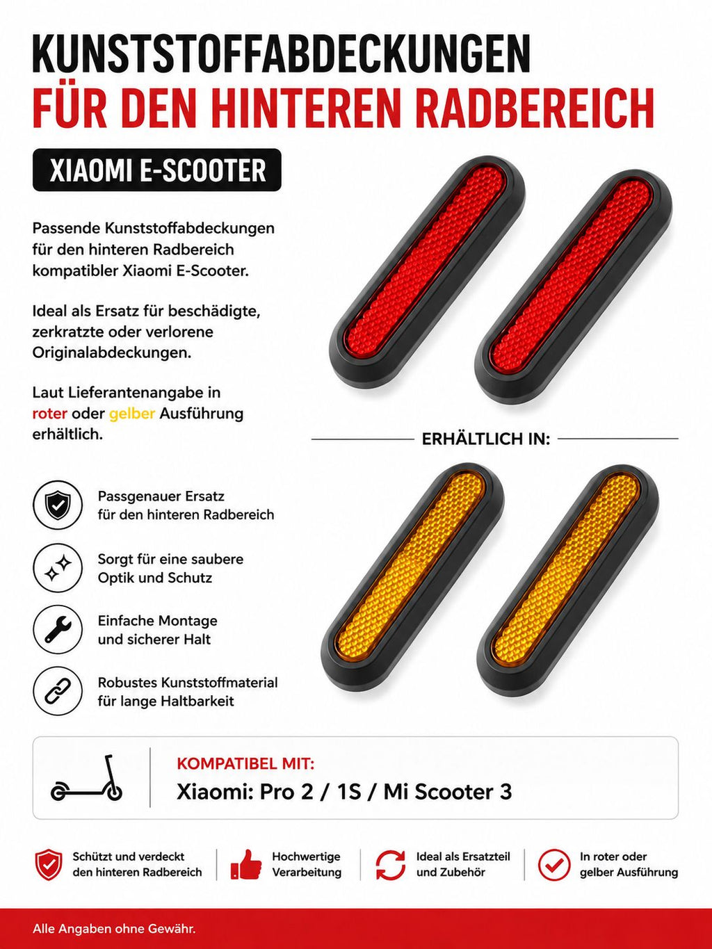 Hintere Radabdeckungen / Reflektorabdeckungen für Xiaomi Pro 2 / 1S / Mi 3