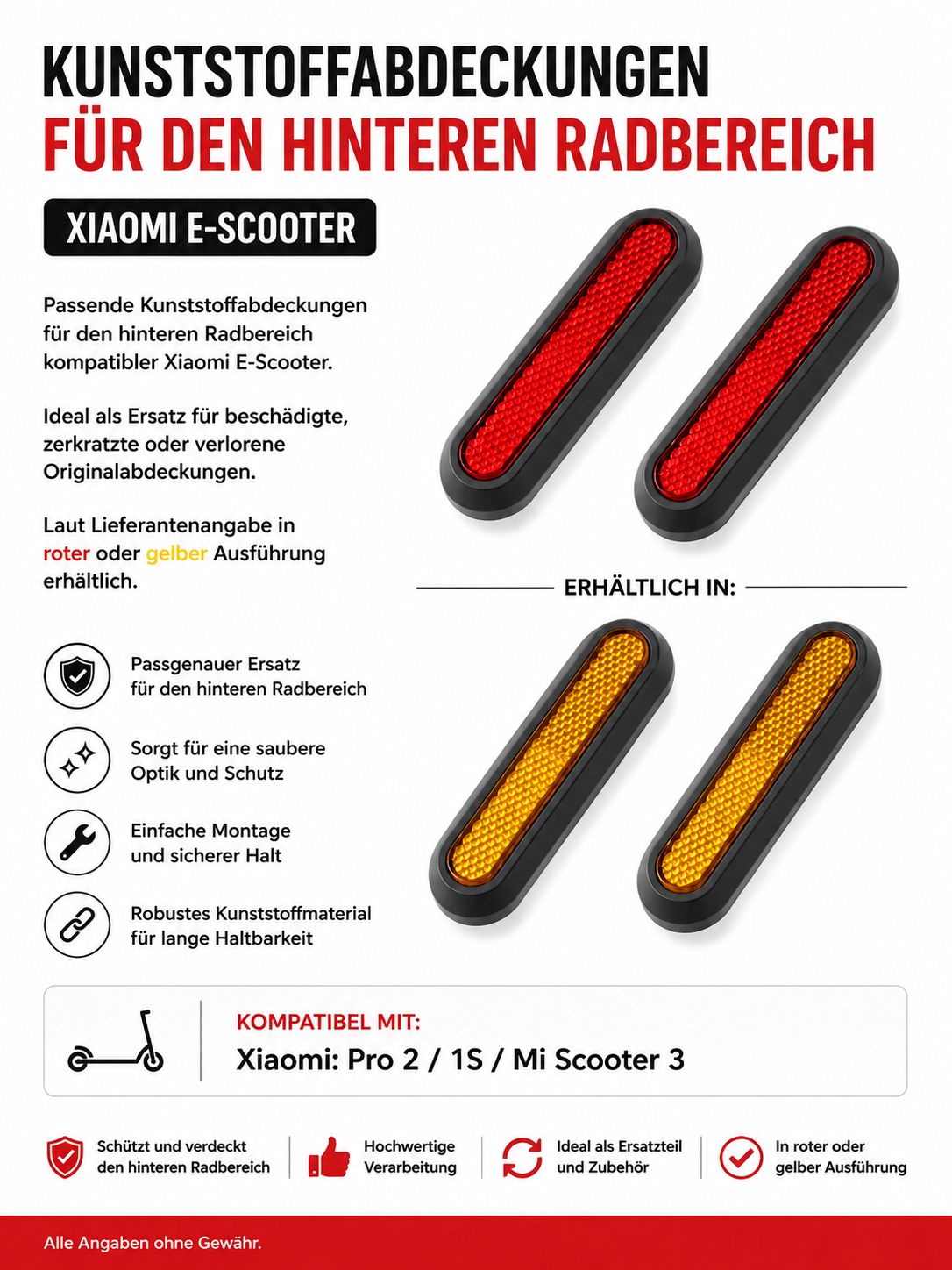 Hintere Radabdeckungen / Reflektorabdeckungen für Xiaomi Pro 2 / 1S / Mi 3