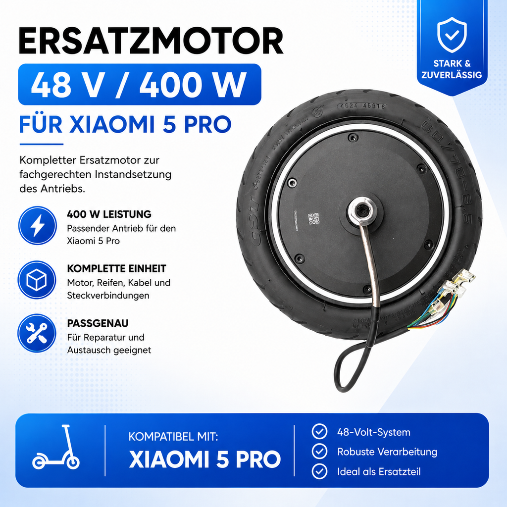 48V 400W Ersatzmotor für Xiaomi 5 Pro – Infografik
